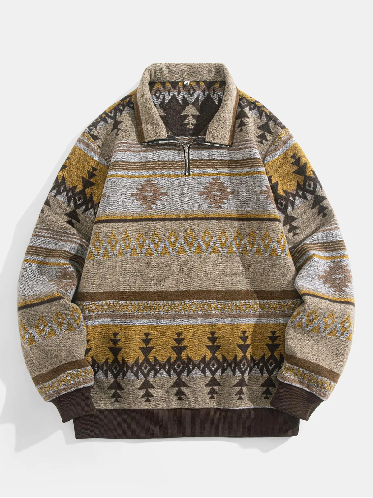 Men's Ethnic Pattern Half Zip Up Mock Neck Jacket