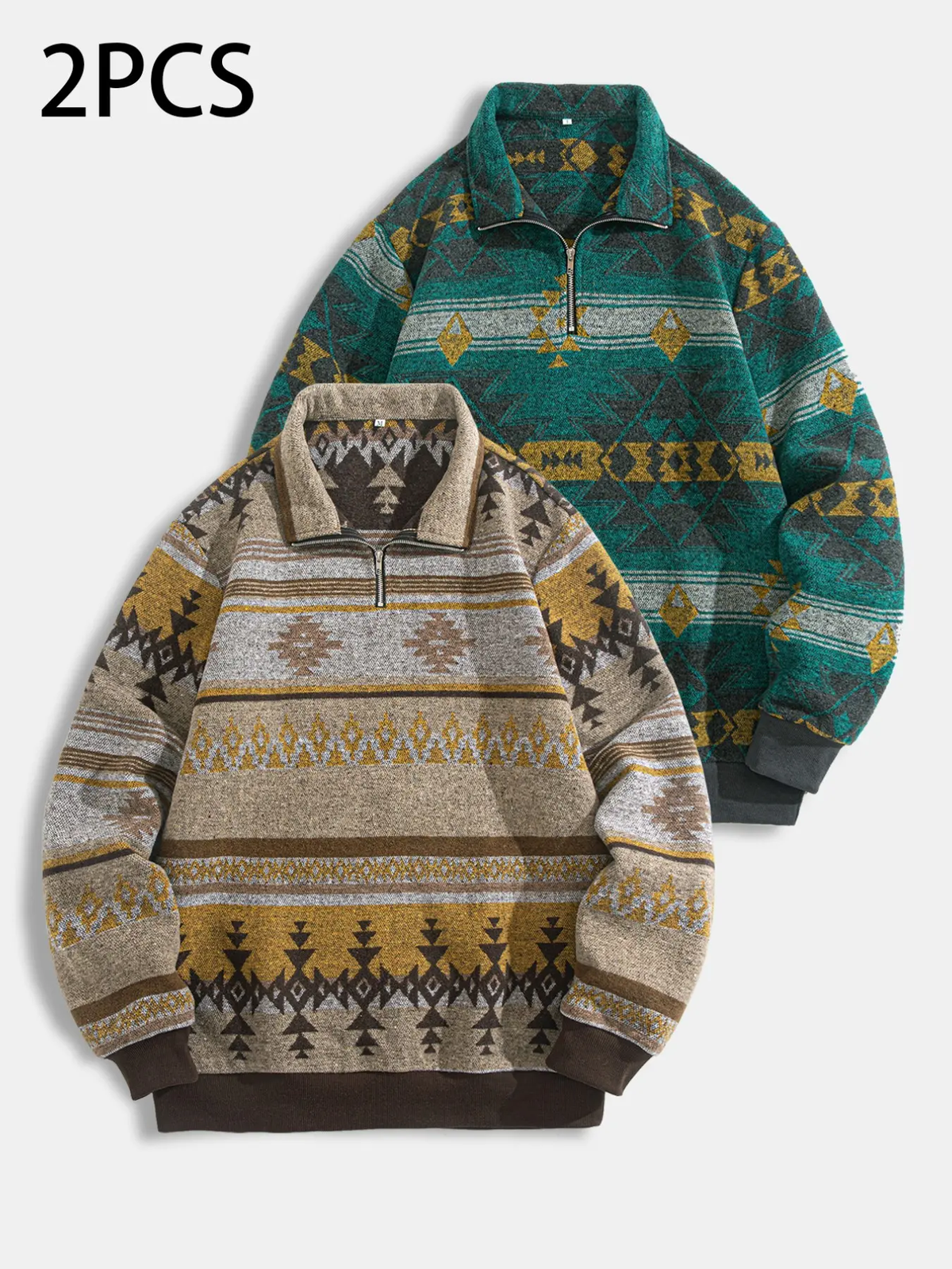 Men's Ethnic Pattern Half Zip Up Mock Neck Jacket