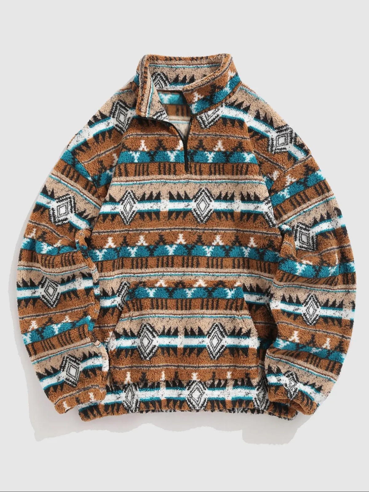 Men's Ethnic Pattern Half Zip Up Mock Neck Jacket