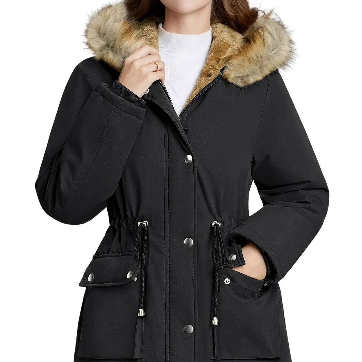 Women's Fleece Waterproof Hooded Jacket with Pockets