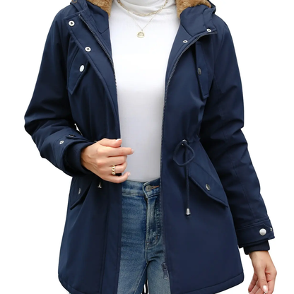 Women's Fleece Waterproof Hooded Jacket with Pockets