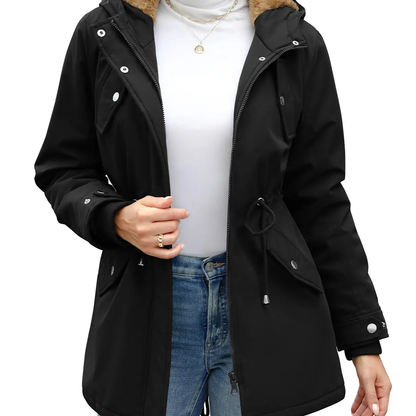 Women's Fleece Waterproof Hooded Jacket with Pockets