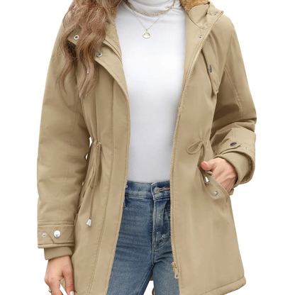 Women's Fleece Waterproof Hooded Jacket with Pockets