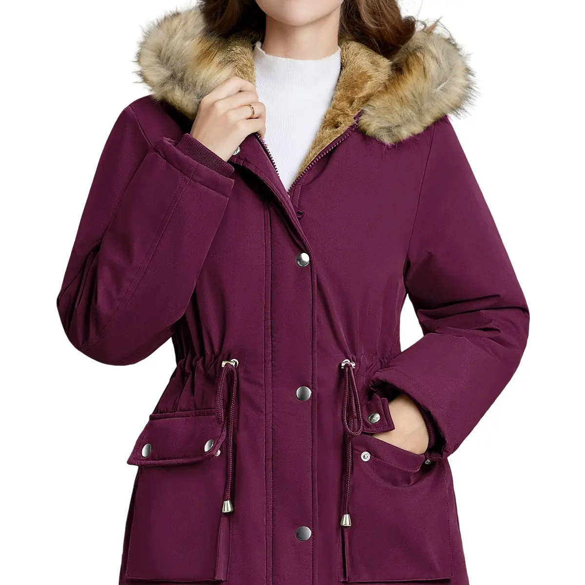 Women's Fleece Waterproof Hooded Jacket with Pockets