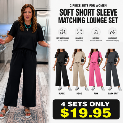2 Piece Sets for Women - Soft Short Sleeve Matching Lounge Set