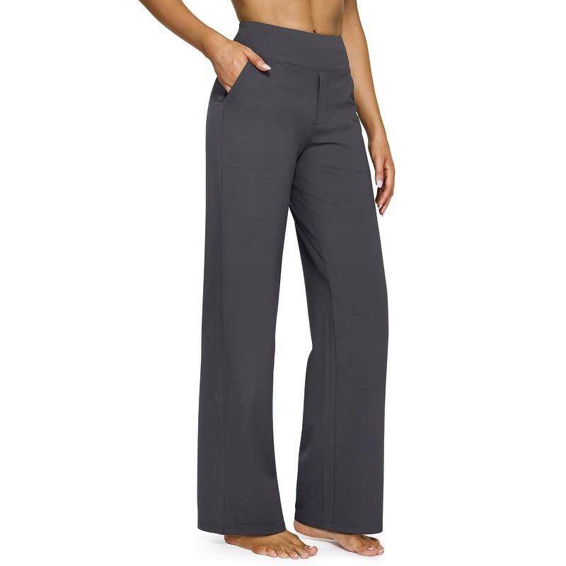 Women's High Waist Wide Leg Yoga Pants - Soft Stretch, Pockets, Curvy Plus-Size Clothes, Business Casual Pants for Women, Chic Daily Outfit