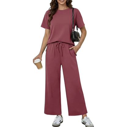 2 Piece Sets for Women - Soft Short Sleeve Matching Lounge Set