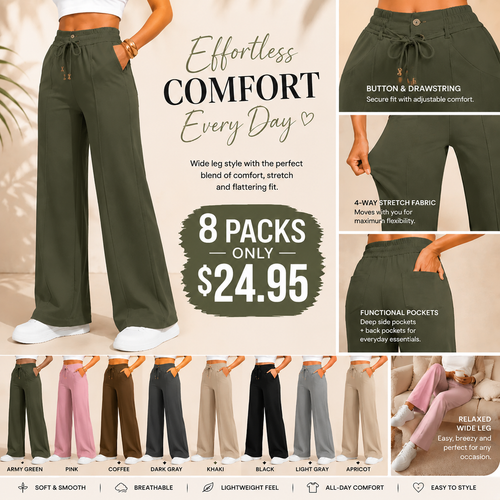 ⚡New Summer Adjustable Drawstring High Waist Wide-Leg Pants