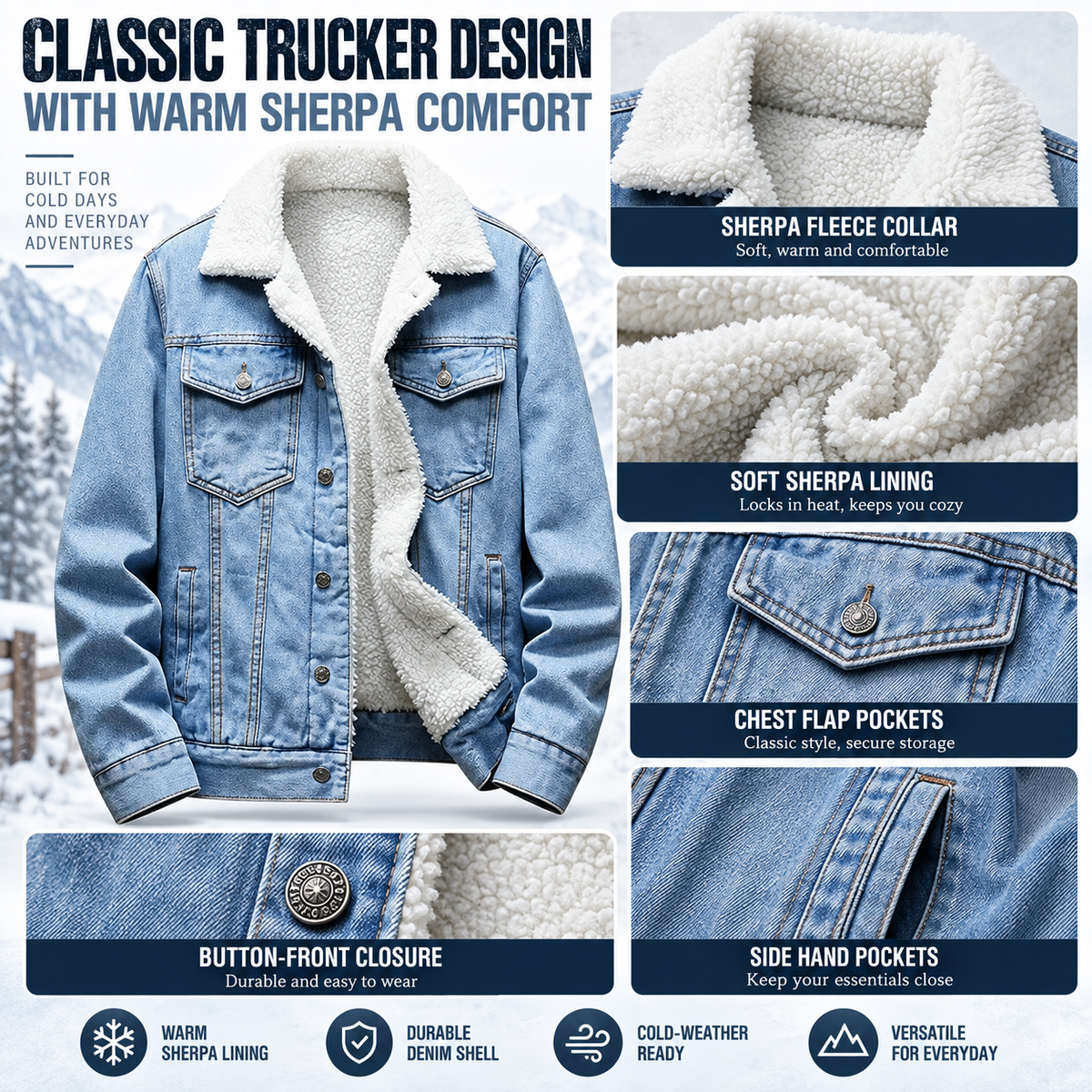🔥 BESTSELLER | Men's Sherpa-Lined Denim Jacket