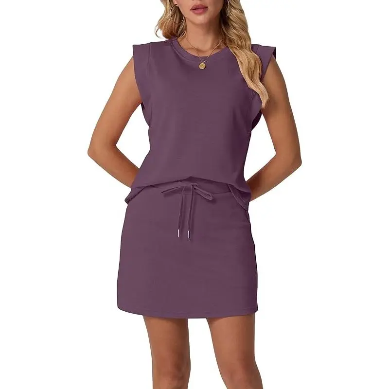 ❤️DEALS FOR YOU-Women's Summer 2 Piece Skort Set Cap Sleeve Round Neck Top & Tennis Skirt with Pockets for Athletic & Casual