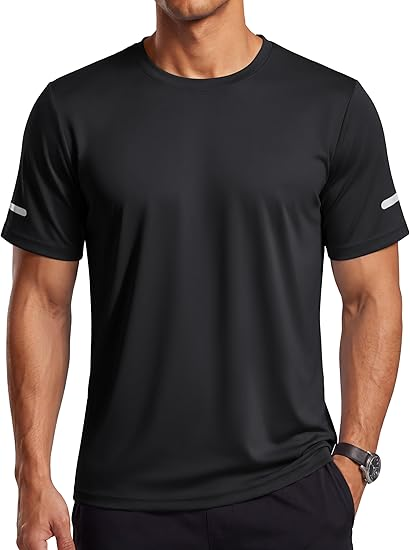Men's Print Reflective Stripe Sports T-Shirts, Quick Drying Breathable Round Neck T-shirt,Casual Tops for Workout Running