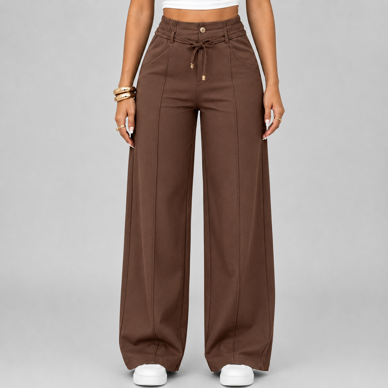 ⚡New Summer Adjustable Drawstring High Waist Wide-Leg Pants