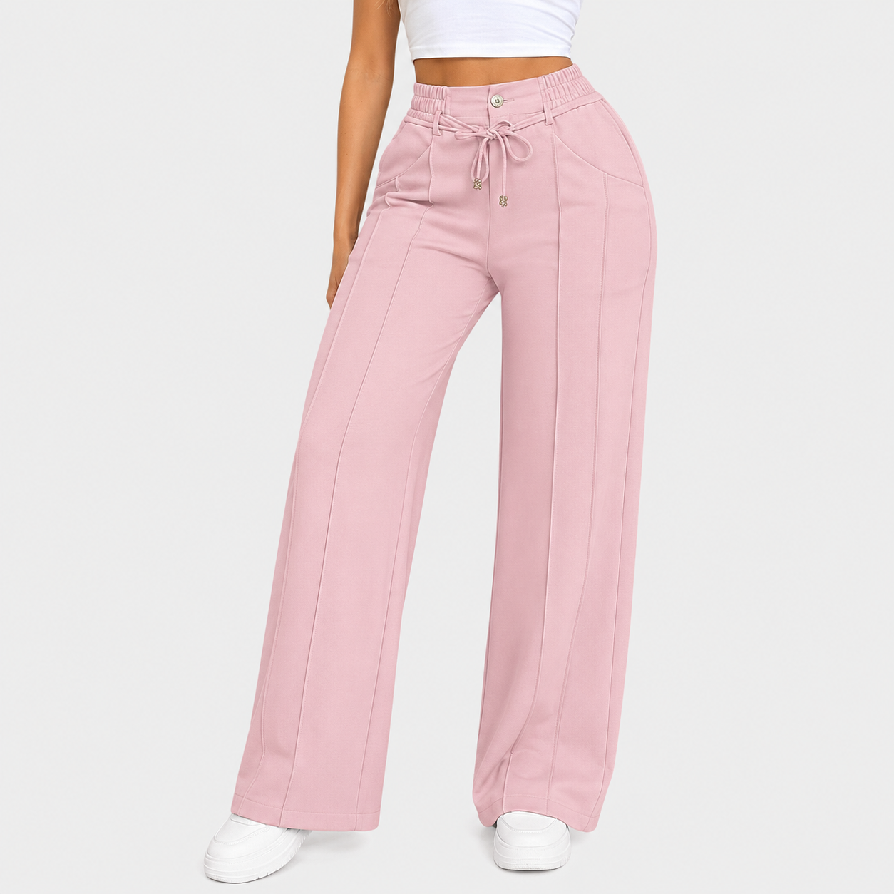 ⚡New Summer Adjustable Drawstring High Waist Wide-Leg Pants