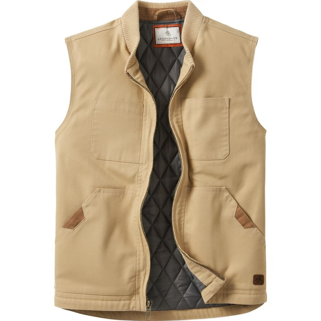 Men's Cotton Canvas Cross Trail Workwear Vest - Menswear, Sleeveless, Zipper-Equipped, Pocketed Casual Top