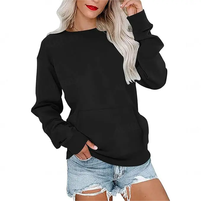Women's Oversized Crewneck Sweatshirt with Kangaroo Pocket