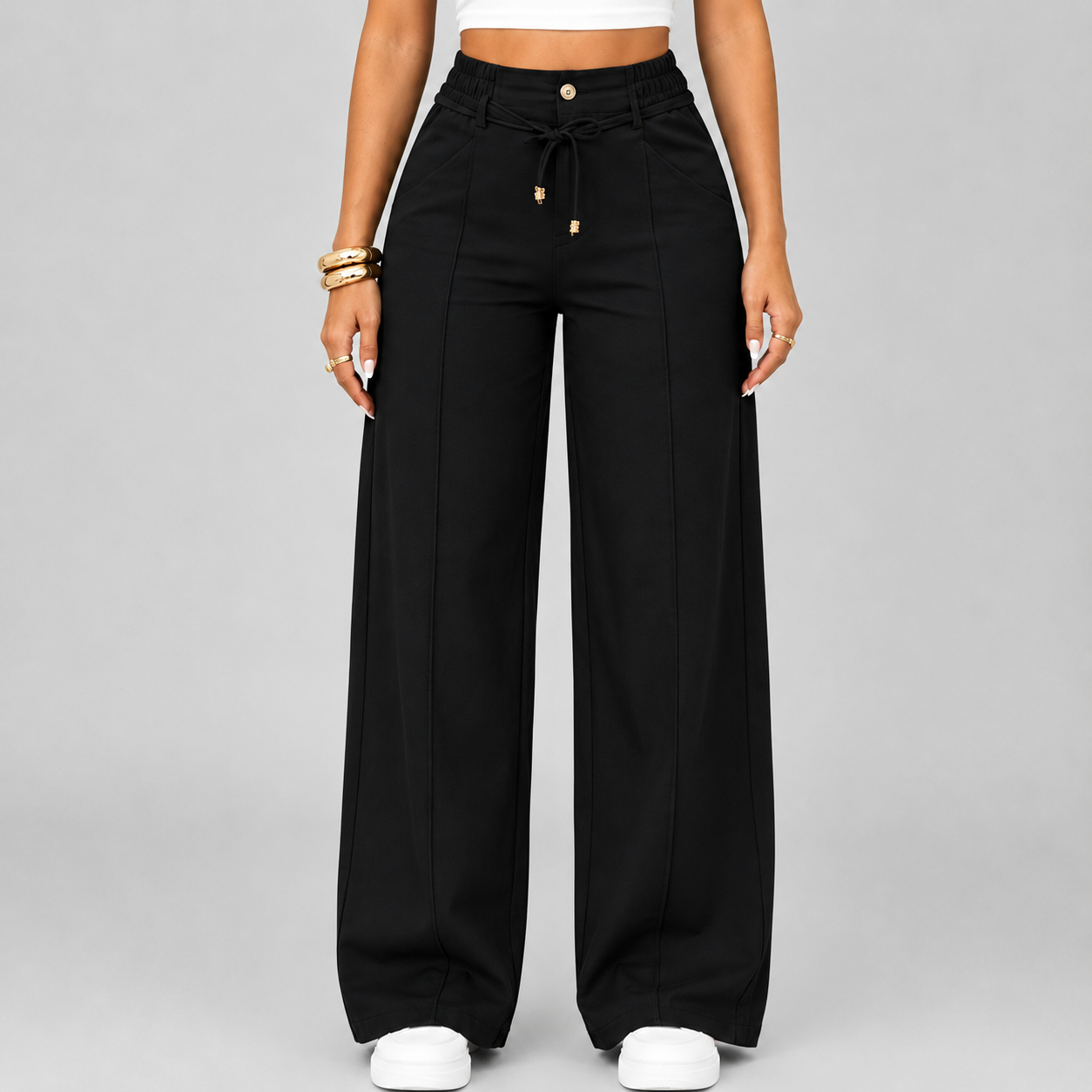 ⚡New Summer Adjustable Drawstring High Waist Wide-Leg Pants