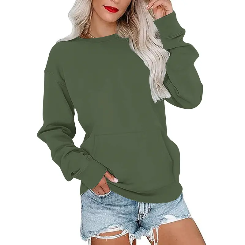 Women's Oversized Crewneck Sweatshirt with Kangaroo Pocket