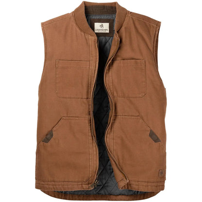 Men's Cotton Canvas Cross Trail Workwear Vest - Menswear, Sleeveless, Zipper-Equipped, Pocketed Casual Top