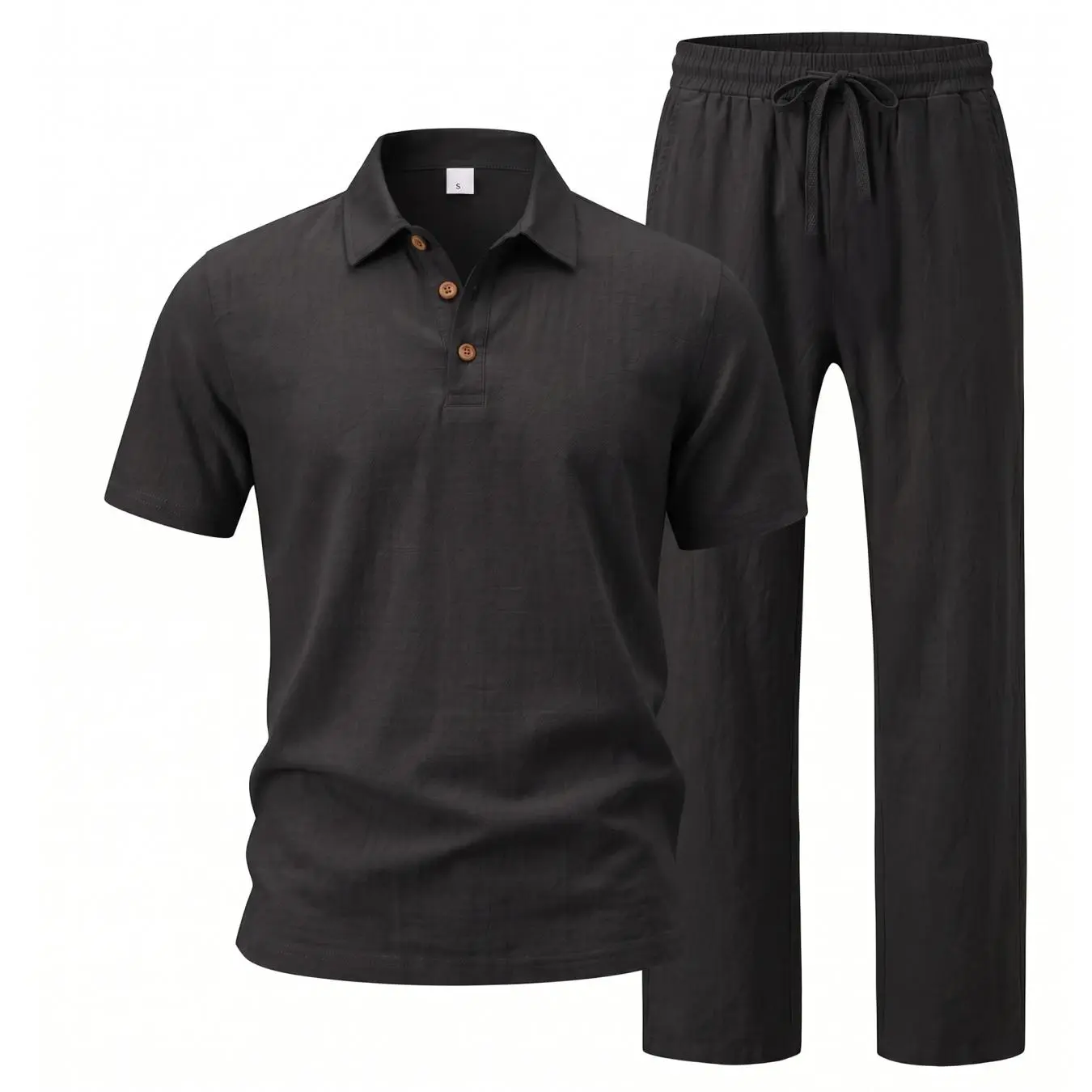 ⚡️Men’s Linen Two Piece Set, Casual Short Sleeve Button Down Shirt and Loose Long Pants Set, Lightweight Breathable Summer Outfit