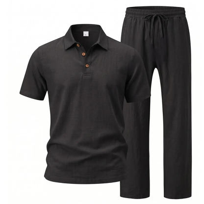 ⚡️Men’s Linen Two Piece Set, Casual Short Sleeve Button Down Shirt and Loose Long Pants Set, Lightweight Breathable Summer Outfit