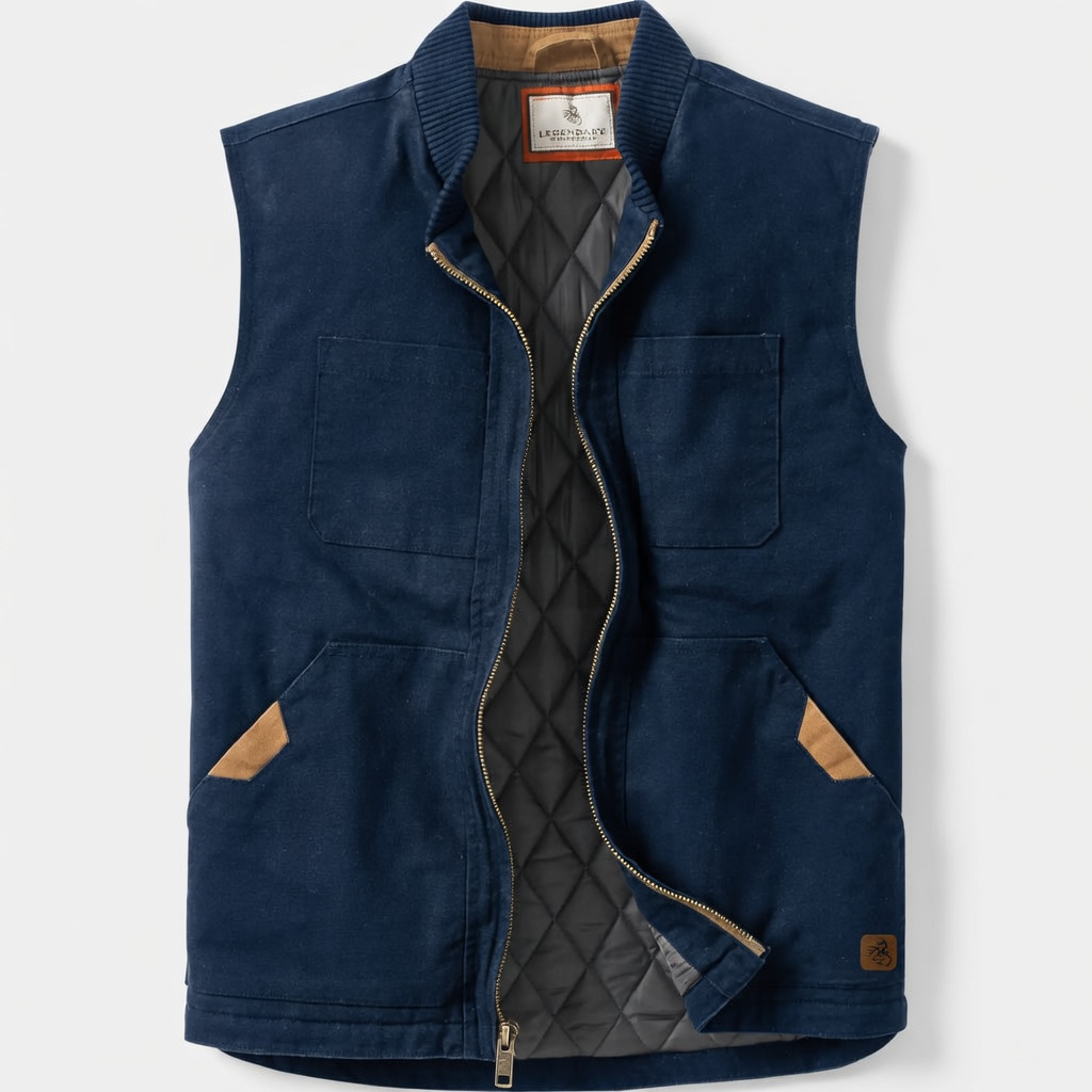 Men's Cotton Canvas Cross Trail Workwear Vest - Menswear, Sleeveless, Zipper-Equipped, Pocketed Casual Top