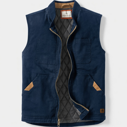 Men's Cotton Canvas Cross Trail Workwear Vest - Menswear, Sleeveless, Zipper-Equipped, Pocketed Casual Top