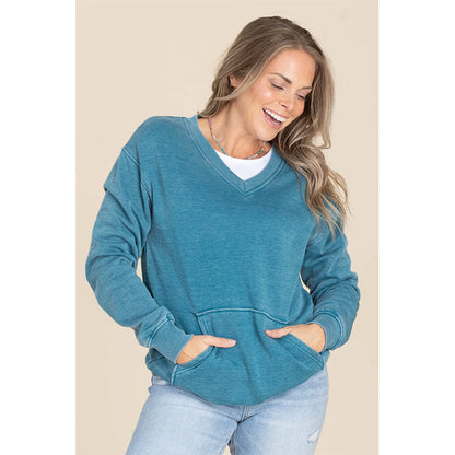 Women's Pigment Dyed Cozy V-Neck Sweatshirt