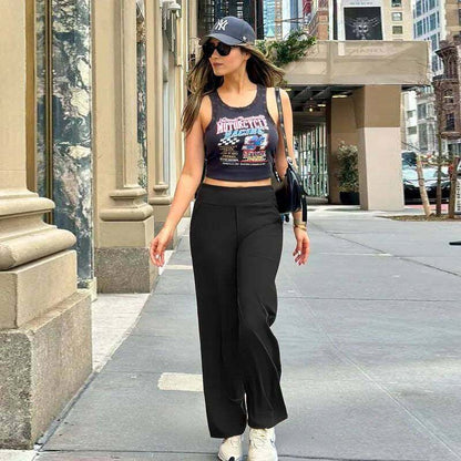 Women's High Waist Wide Leg Yoga Pants - Soft Stretch, Pockets, Curvy Plus-Size Clothes, Business Casual Pants for Women, Chic Daily Outfit