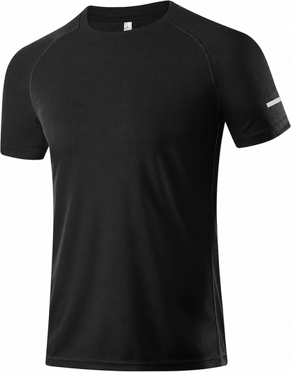 Men's Print Reflective Stripe Sports T-Shirts, Quick Drying Breathable Round Neck T-shirt,Casual Tops for Workout Running