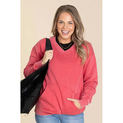 Women's Pigment Dyed Cozy V-Neck Sweatshirt