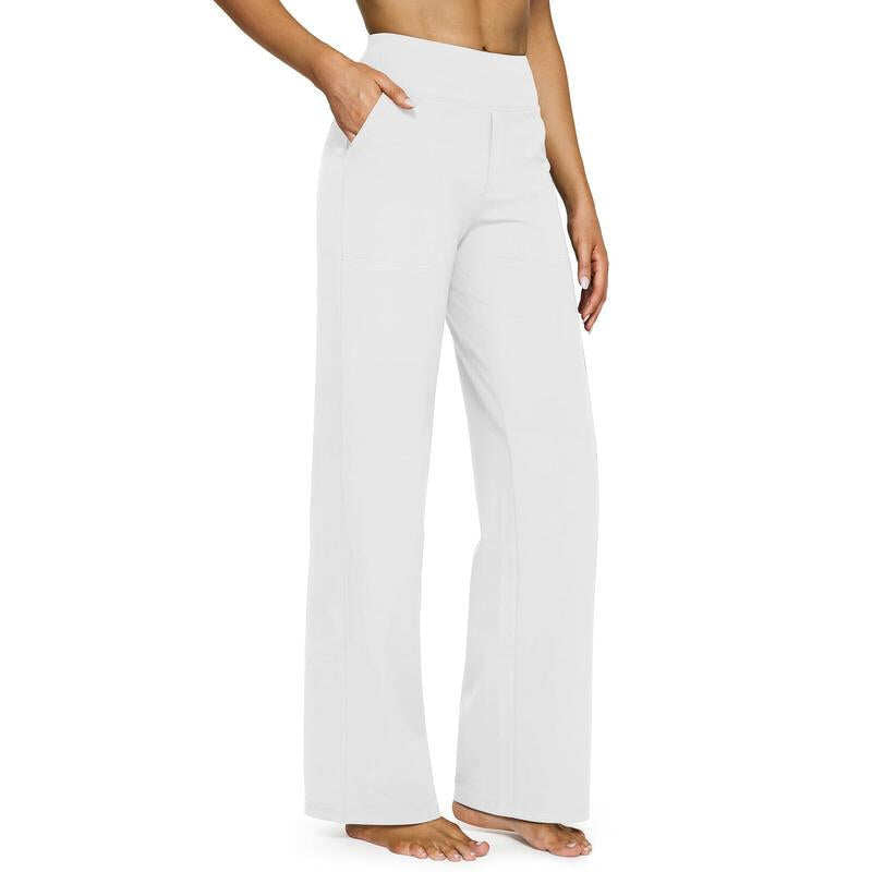 Women's High Waist Wide Leg Yoga Pants - Soft Stretch, Pockets, Curvy Plus-Size Clothes, Business Casual Pants for Women, Chic Daily Outfit