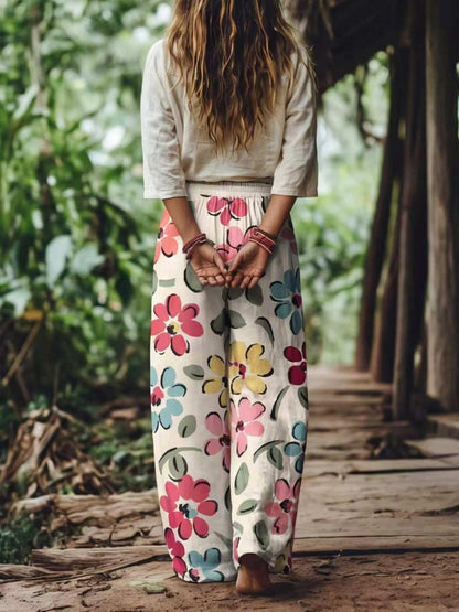 【LAST DAY SALE】Women's Casual Bohemian Style Floral Print Wide-Leg Pants